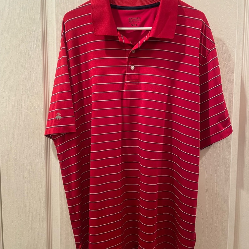 Brooks Brothers Men's Red Striped Polo Shirt-performance fabric!